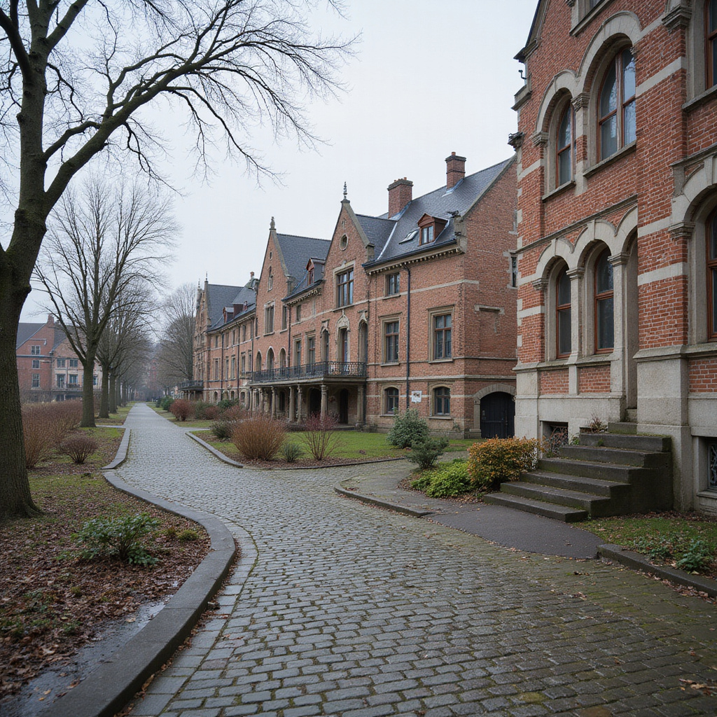 Ulica w Reims z widokiem na katedrę, francuska architektura, kamienne budynki