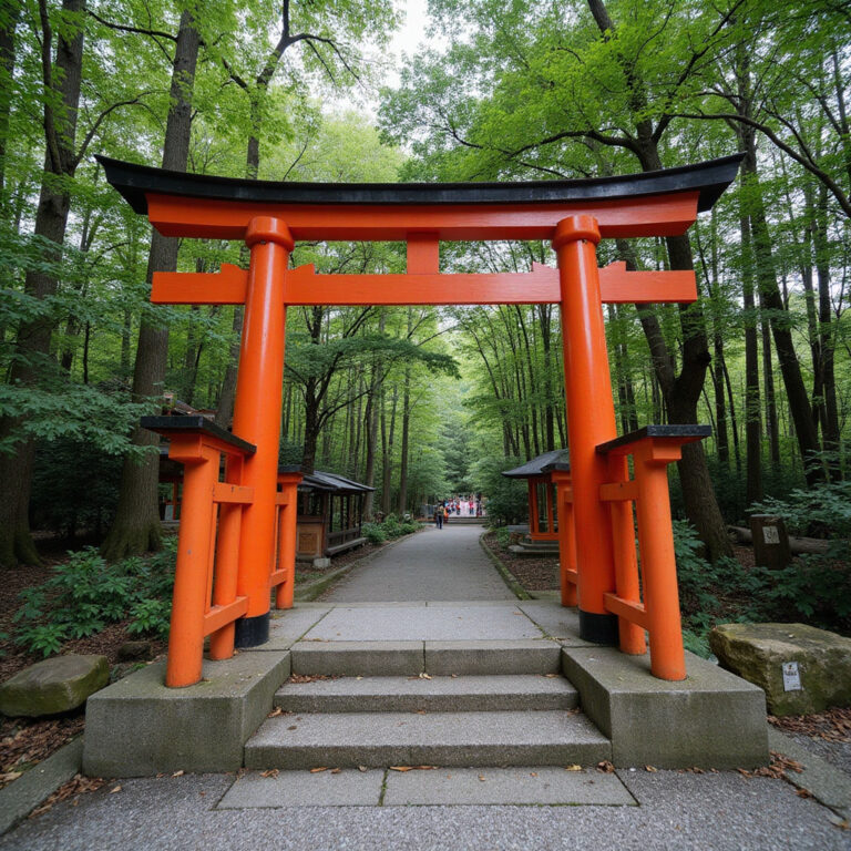 Świątynia Atsuta Jingu z czerwonymi torii – miejsce przechowywania legendarnego miecza Kusanagi-no-Tsurugi. Shinto, Japonia.