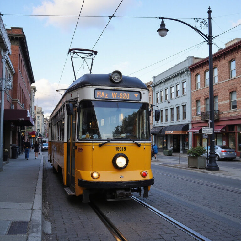 Zabytkowy tramwaj linowy na tle ulicy w San Francisco