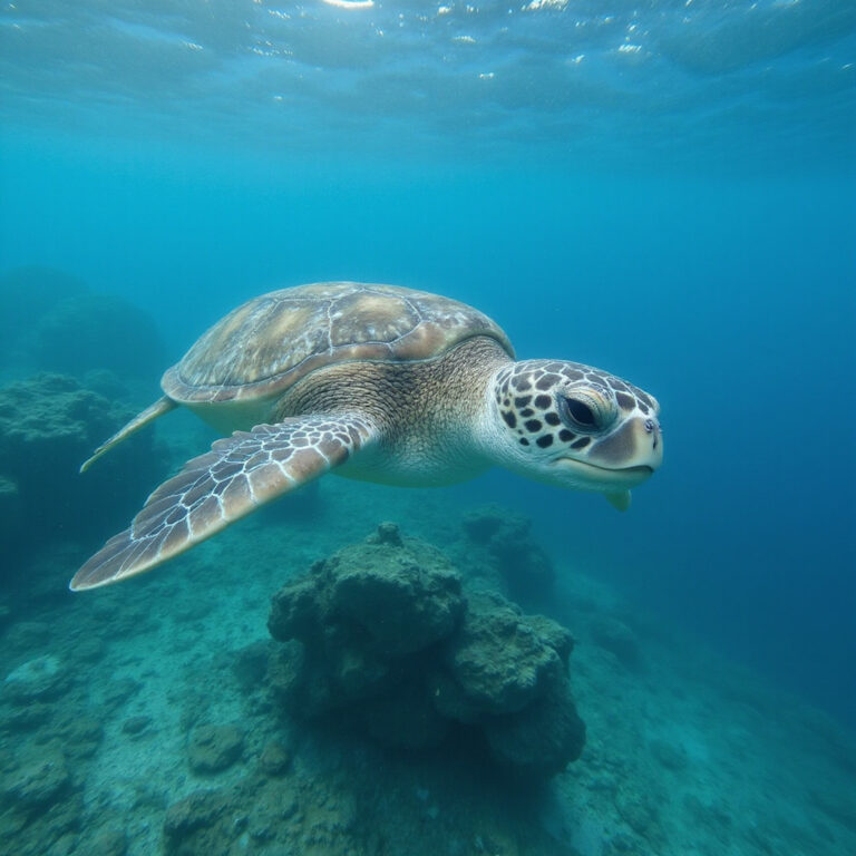żółw morski caretta caretta płynący w turkusowych wodach Watamu