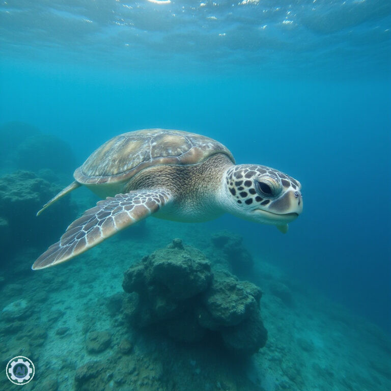 żółw morski caretta caretta płynący w turkusowych wodach Watamu