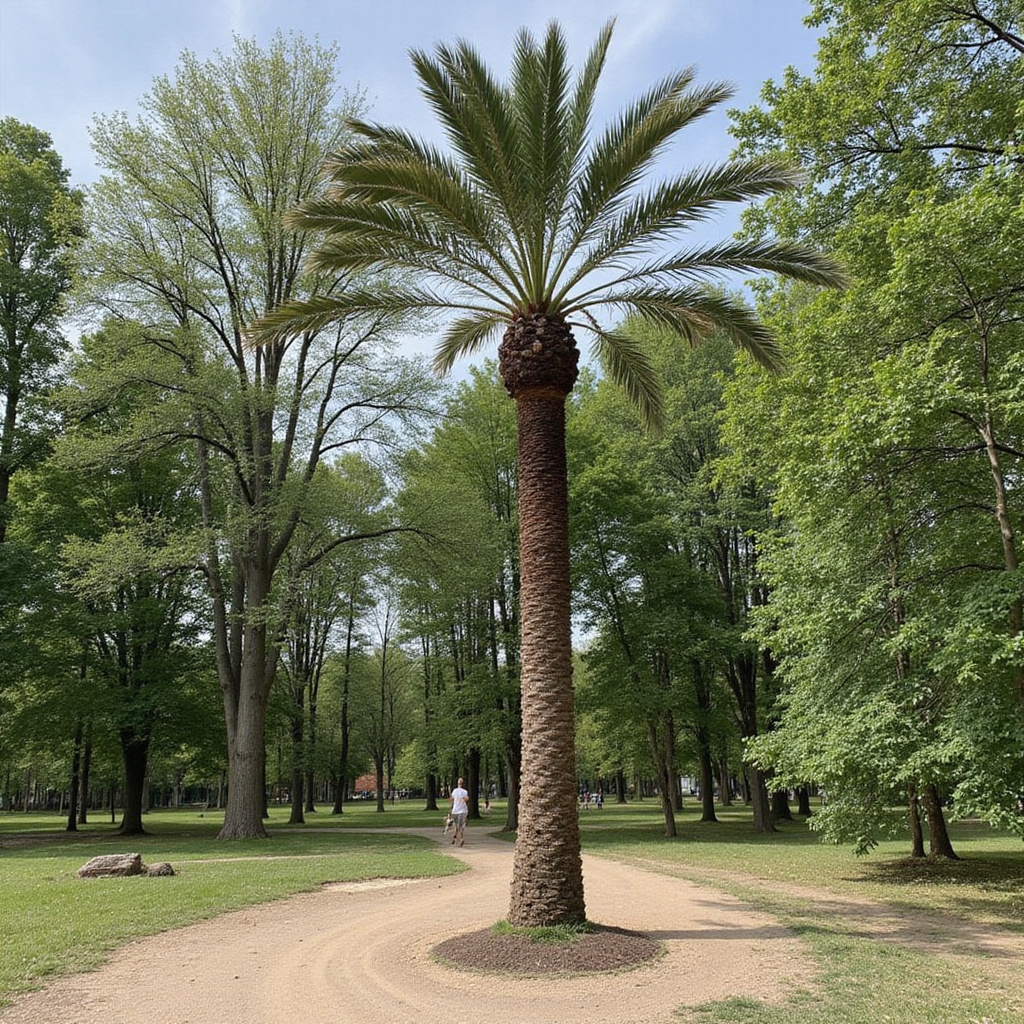 Park Marii Luizy w Sewilli z alejkami otoczonymi palmami i kwiatami