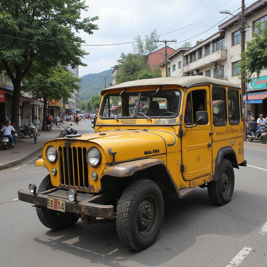 Kolorowe jeepney-e na zatłoczonej ulicy w Manili, Filipiny