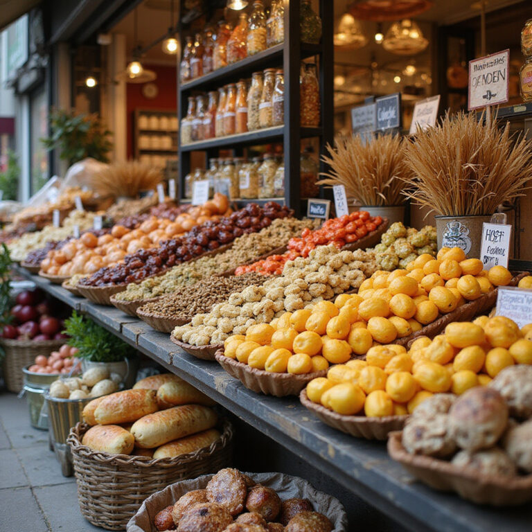Targ Marché de Wazemmes w Lille z kolorowymi straganami i świeżymi produktami