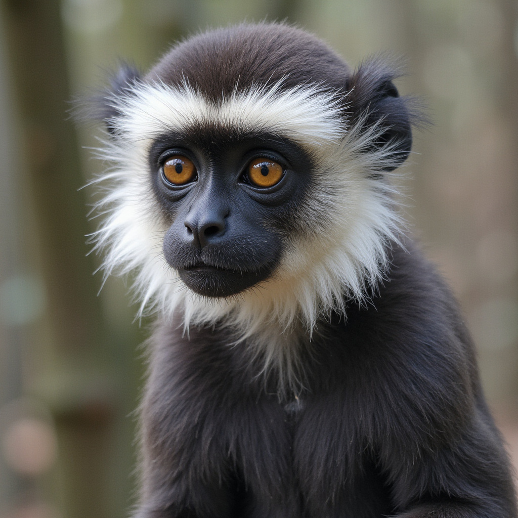 Langur katbański na tle dżungli - endemiczna małpa o złocistym futrze