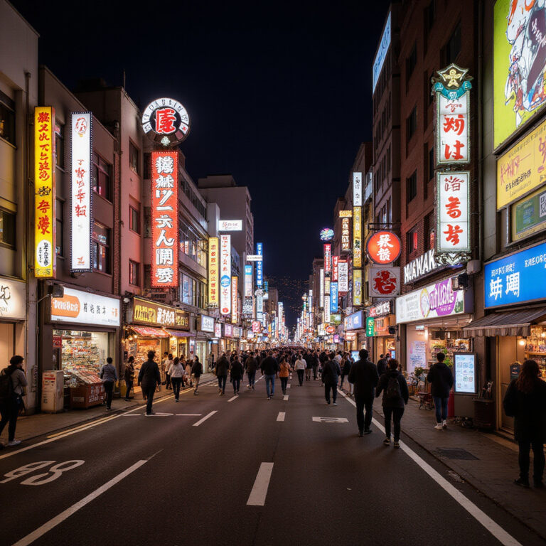 Neonowe światła Dotonbori nocą, Osaka night district, tętniąca życiem ulica