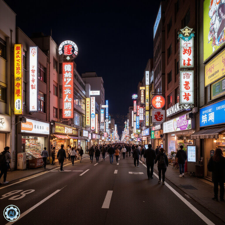 Neonowe światła Dotonbori nocą, Osaka night district, tętniąca życiem ulica