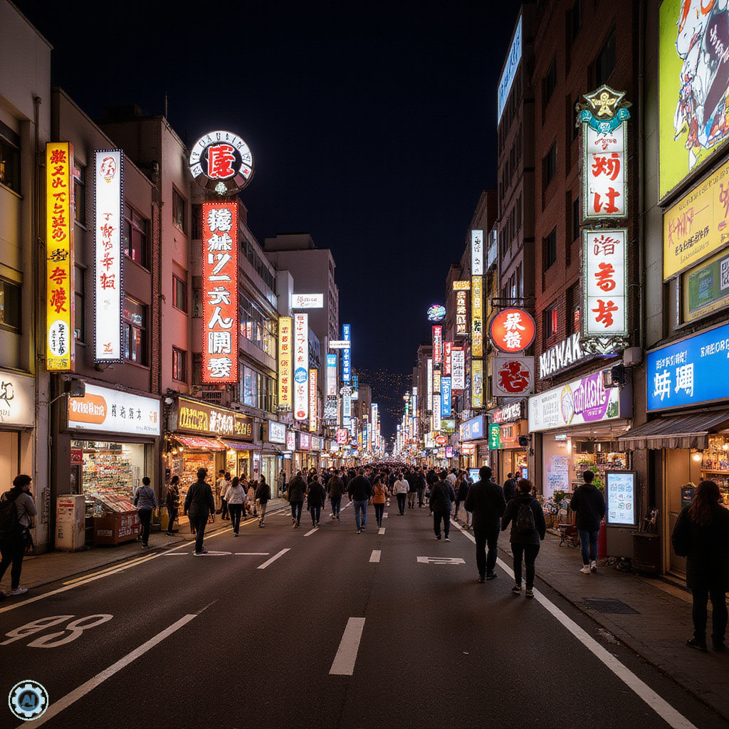 Neonowe światła Dotonbori nocą, Osaka night district, tętniąca życiem ulica
