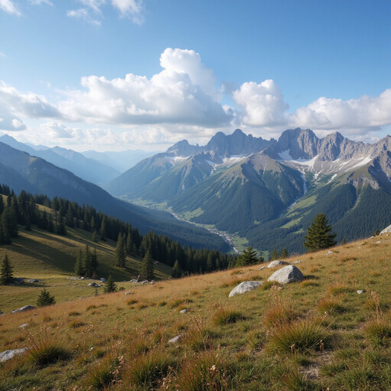 Panorama Mediolanu z ostro zarysowanymi Alpami w tle, architektura i natura