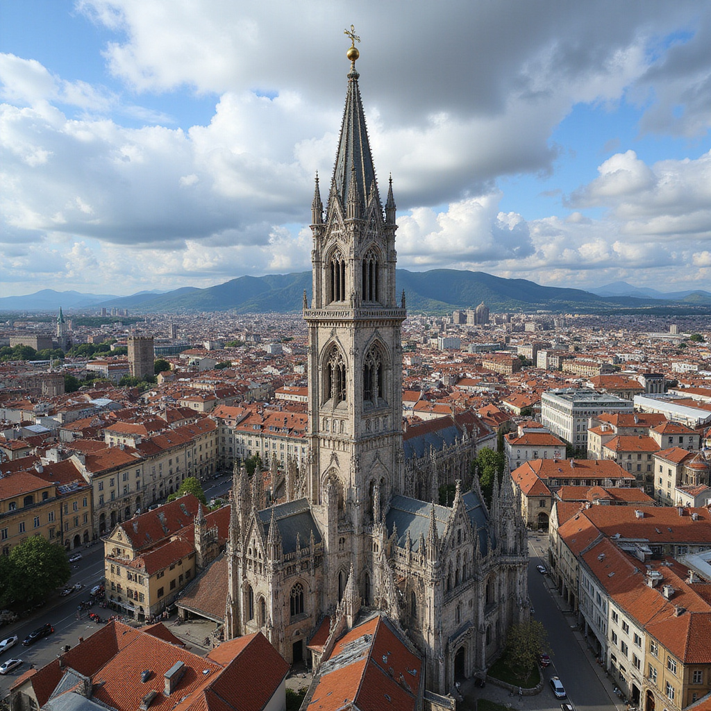 Panorama Turynu z Mole Antonelliana z widokiem na Alpy