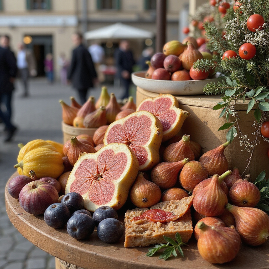 Targ na Piazza San Cosimato z lokalnymi produktami i świeżymi figami
