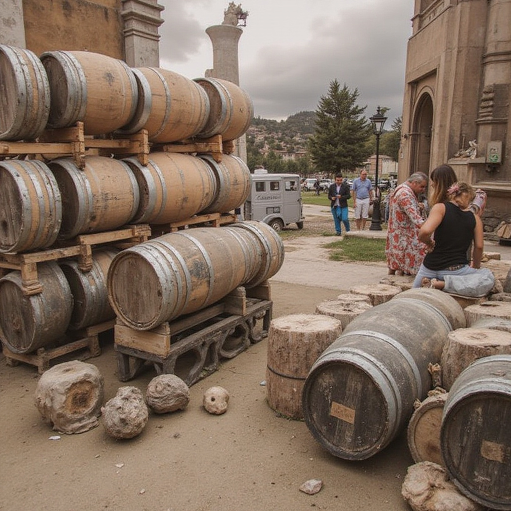 Ulica w Granadzie prowadząca do Bodegas Castañeda z widokiem na beczki