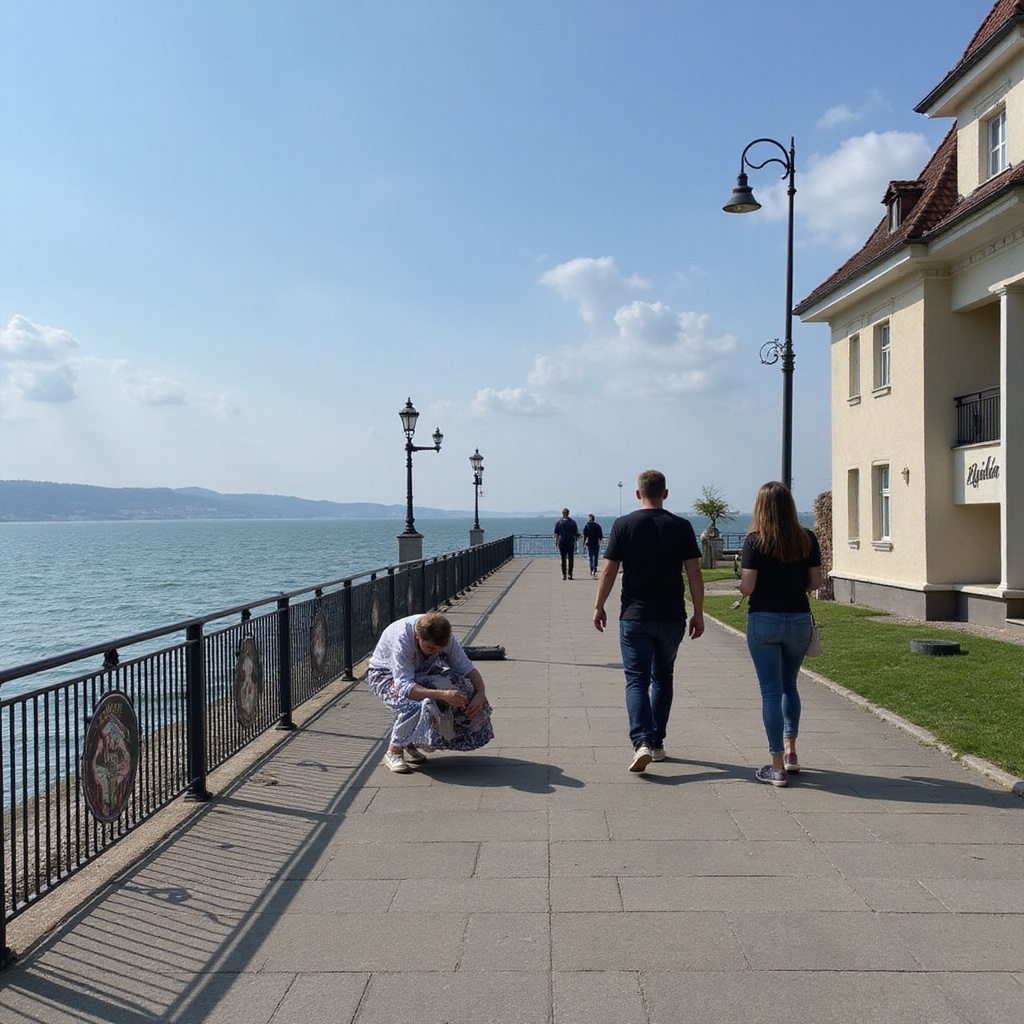 Ulica w Zadarze prowadząca do nadmorskiej promenady z widokiem na zabytkowe budynki i morze