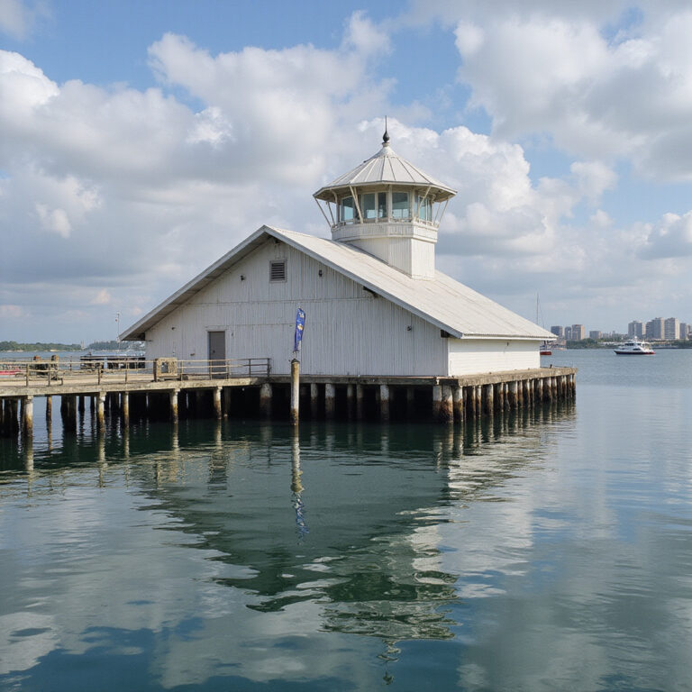 Widok na Navy Pier z akwariem Shedd w tle, słoneczny dzień nad jeziorem Michigan