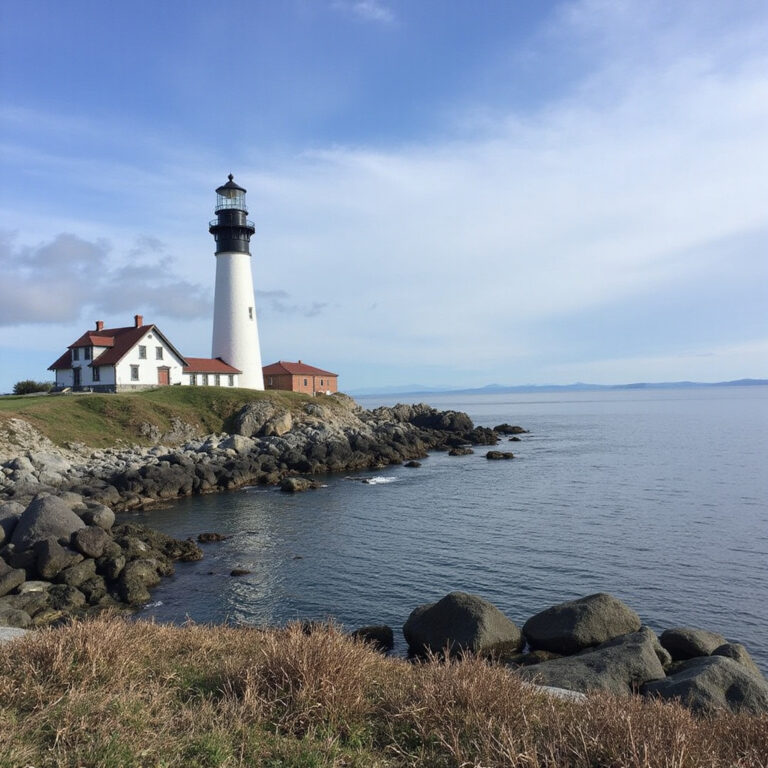 Zachód słońca nad West Point Lighthouse w Discovery Park, klify Seattle