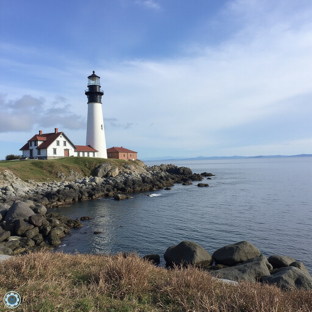 Zachód słońca nad West Point Lighthouse w Discovery Park, klify Seattle