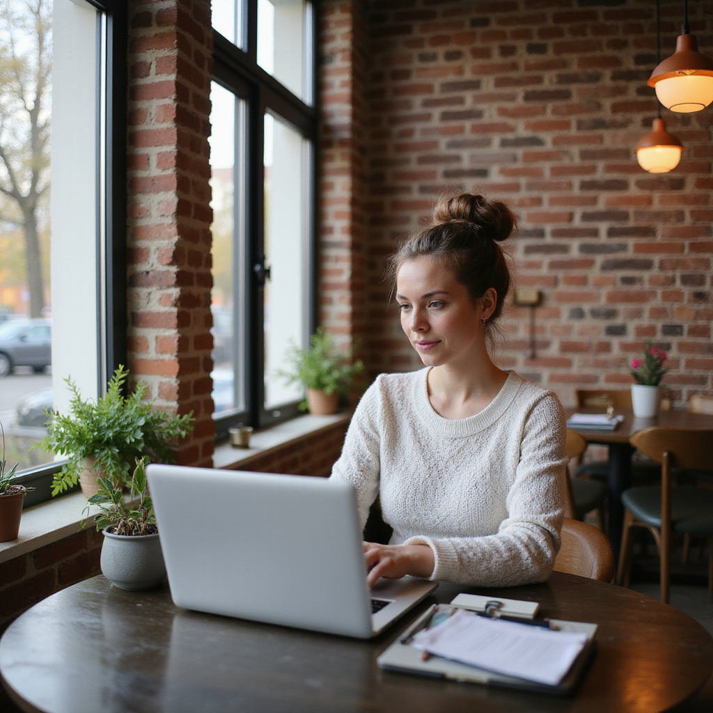Kawiarnia coworkingowa z laptopem i kawą