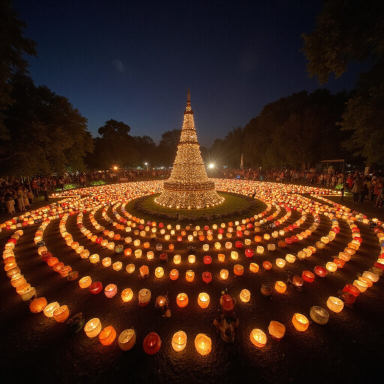 ulica w Sukhothai nocą z widocznymi lampionami i festiwalem światła