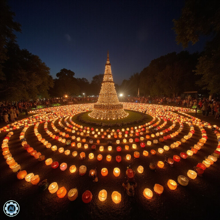 ulica w Sukhothai nocą z widocznymi lampionami i festiwalem światła