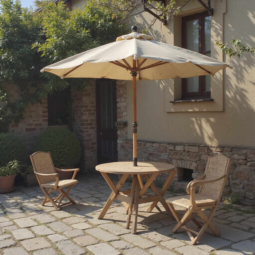 Stolik na weronańskim patio otoczony zielenią i historycznymi kamieniczkami