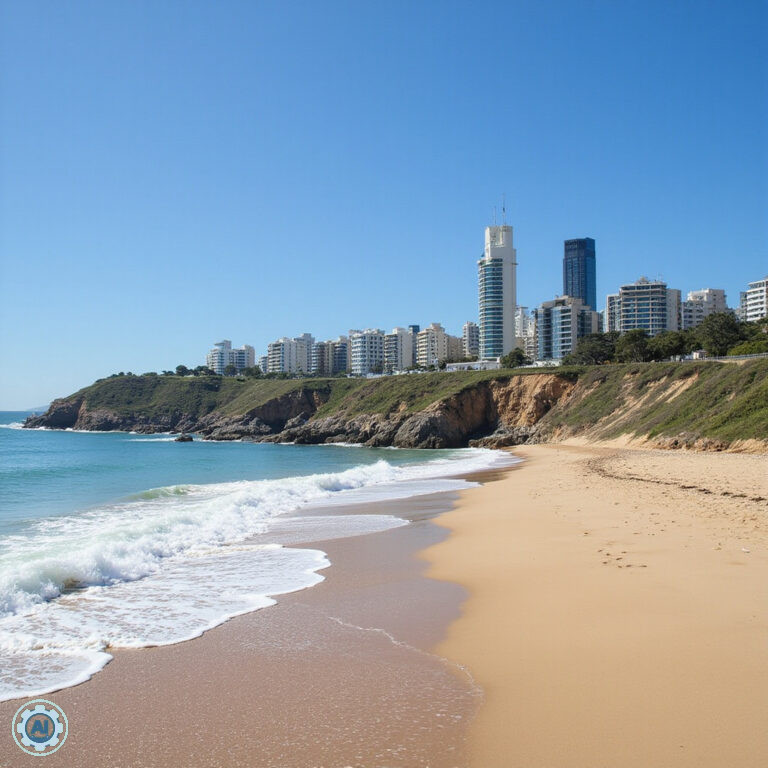 Podróżnik na plaży w Burleigh Heads, odkrywający Gold Coast na własną rękę – złoty piasek i szum fal