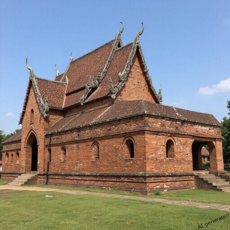 Rowerzysta zwiedzający starożytne ruiny Wat Mahathat wśród atrakcji Sukhothai o poranku