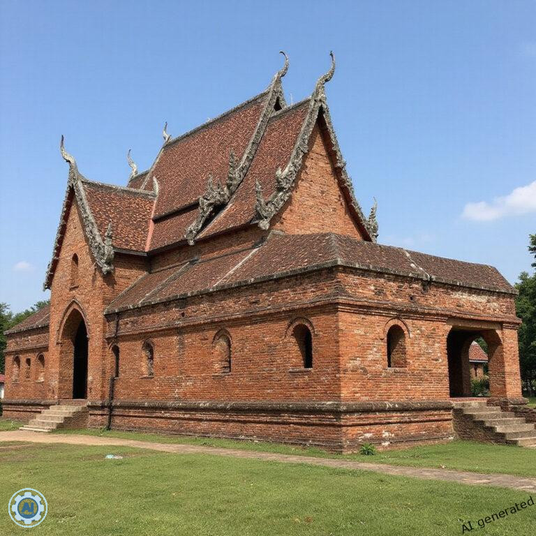 Rowerzysta zwiedzający starożytne ruiny Wat Mahathat wśród atrakcji Sukhothai o poranku