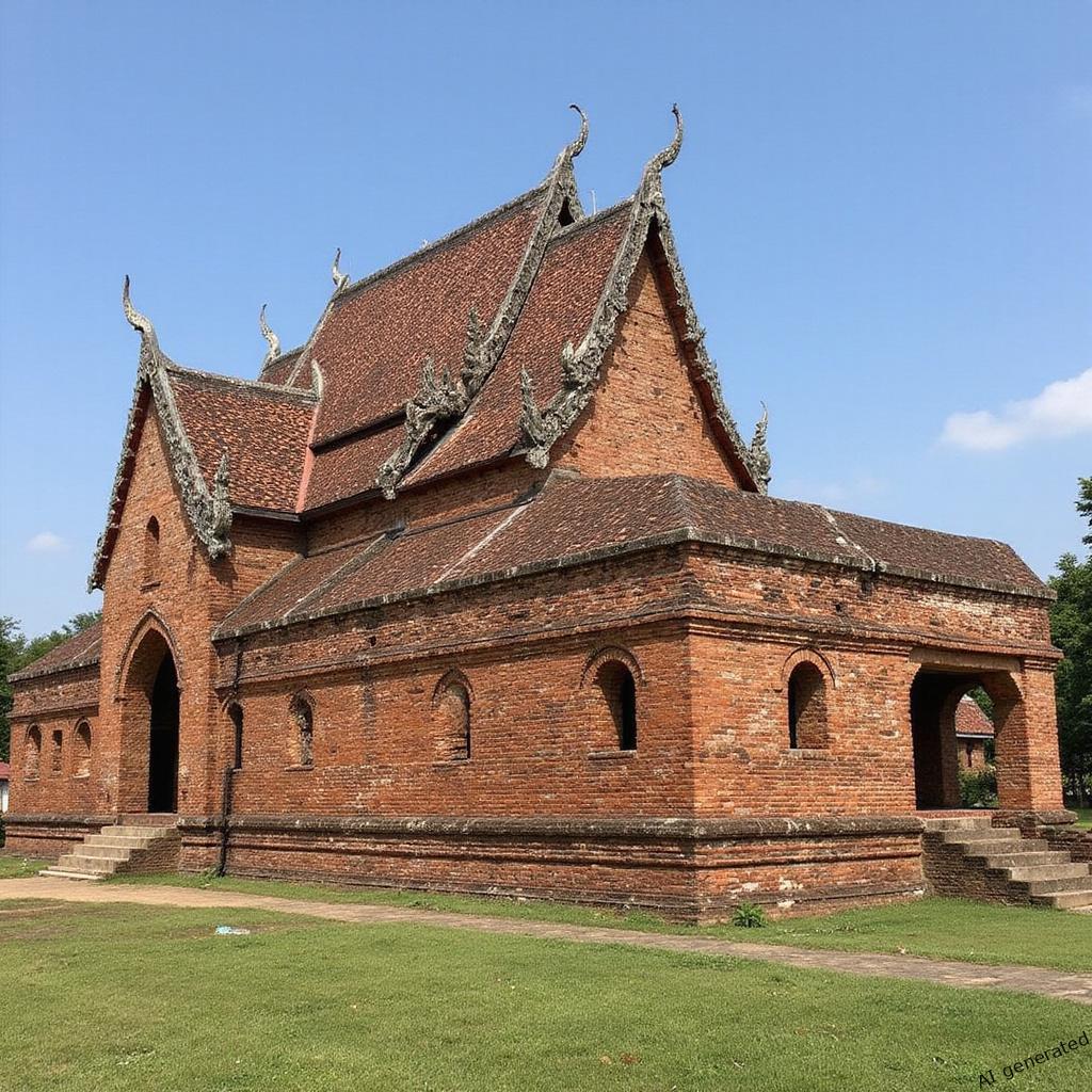 Rowerzysta zwiedzający starożytne ruiny Wat Mahathat wśród atrakcji Sukhothai o poranku