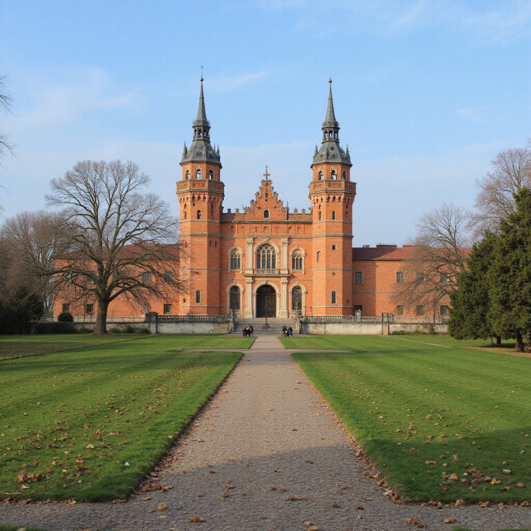 Spacerująca para wśród drzew Parku Sempione z widokiem na Castello Sforzesco
