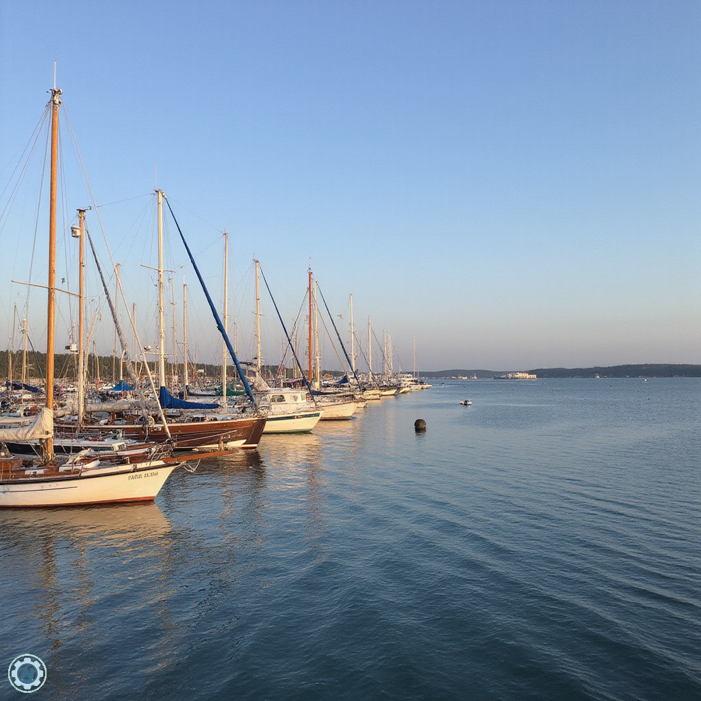 Wenecki port pełen jachtów i kolorowych łodzi, atrakcje Heraklionu widoczne o zachodzie słońca.