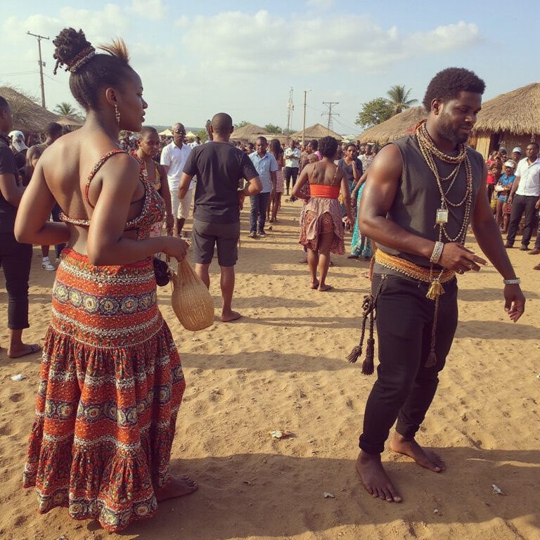 Uczestnicy Lamu Cultural Festival w tradycyjnych strojach podczas tańca nad brzegiem oceanu – festiwal kulturowy Kenia