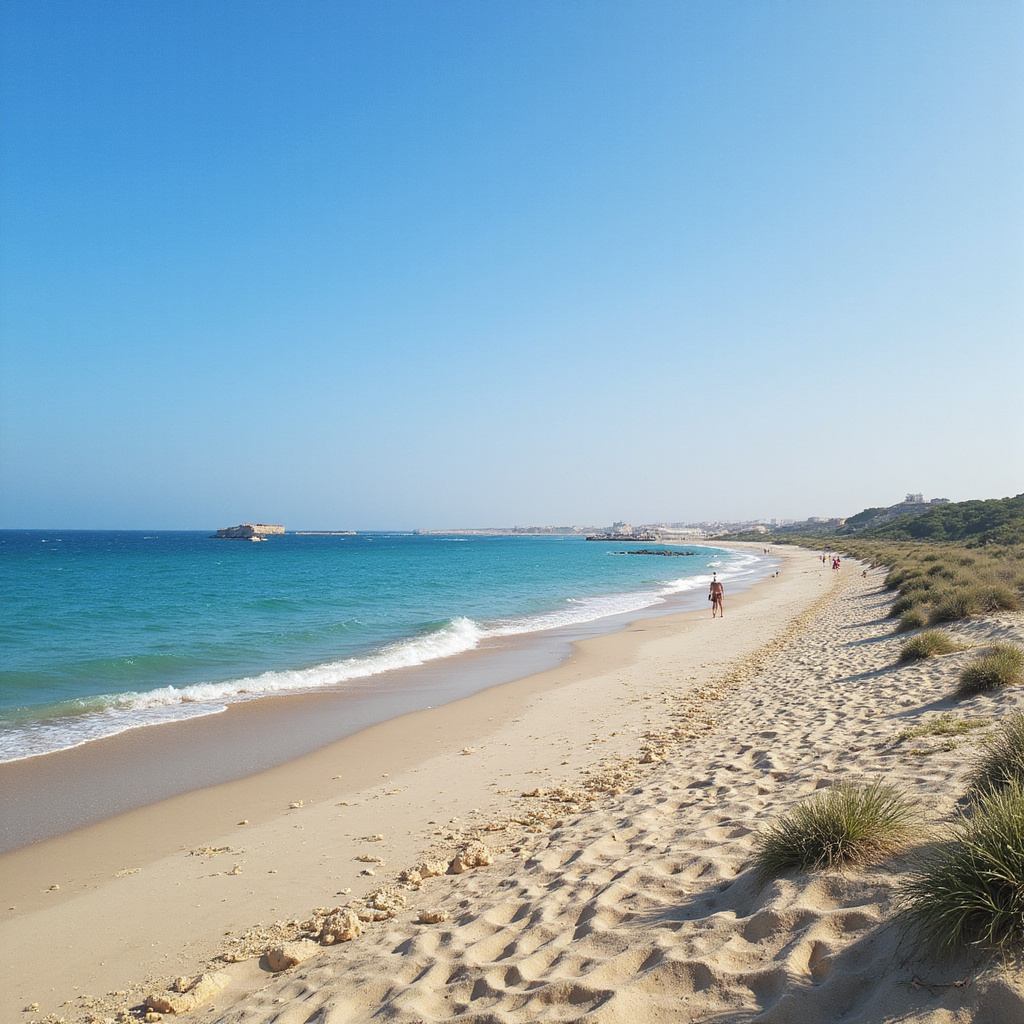 Piaszczysta plaża w Mahdii z turkusowym morzem, idealna na relaks po dniu pełnym odkryć.