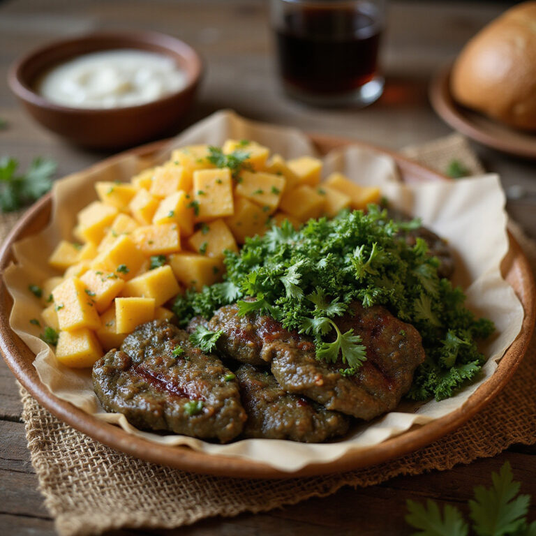 tradycyjne ugali z sukuma wiki na drewnianym talerzu w kenijskiej restauracji