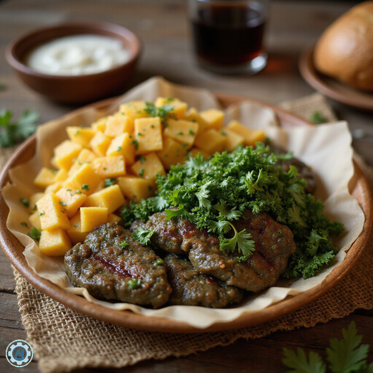 tradycyjne ugali z sukuma wiki na drewnianym talerzu w kenijskiej restauracji
