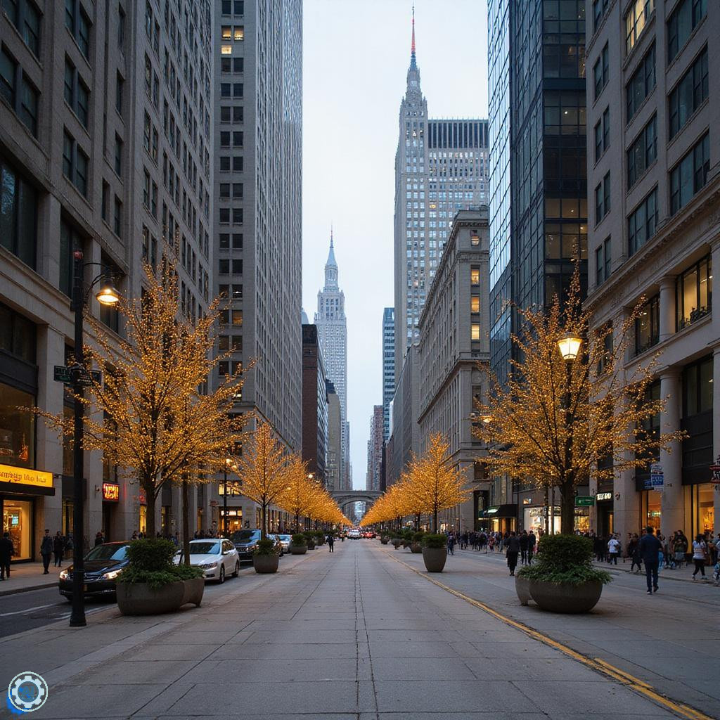 Ruchliwy chodnik przy Michigan Avenue w Chicago z eleganckimi witrynami podczas Magnificent Mile zakupy