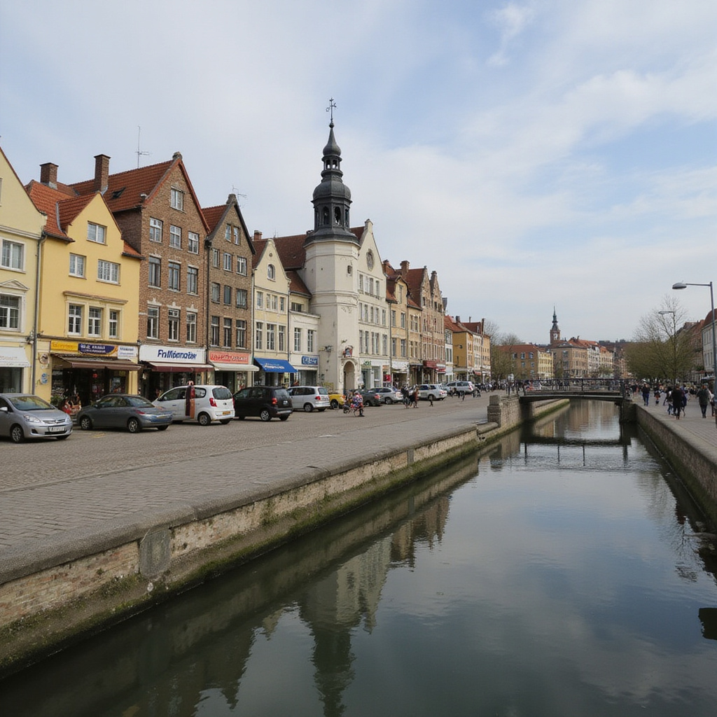 Ulica w Reims prowadząca do Bramy Marsa z widokiem na zabytkowe kamienice