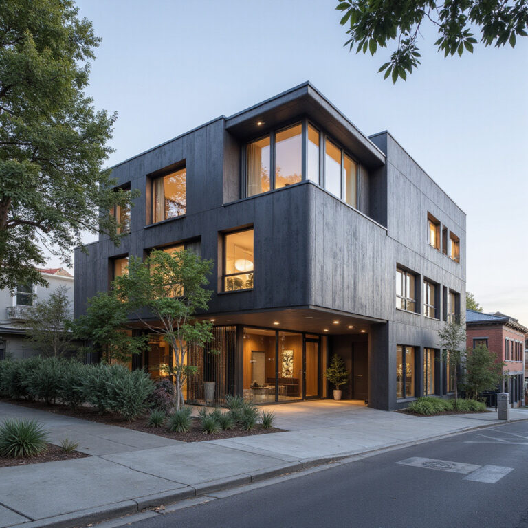 Wiktoriańskie kamienice w Melbourne w pobliżu nowoczesnych wieżowców, architektura Melbourne, eleganckie fasady