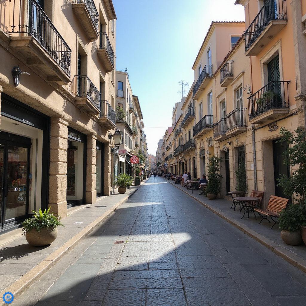 Spacerujaca para na ulicy Calle Larios w Maladze, otoczonej eleganckimi secesyjnymi fasadami i sklepami, atrakcje Malaga.