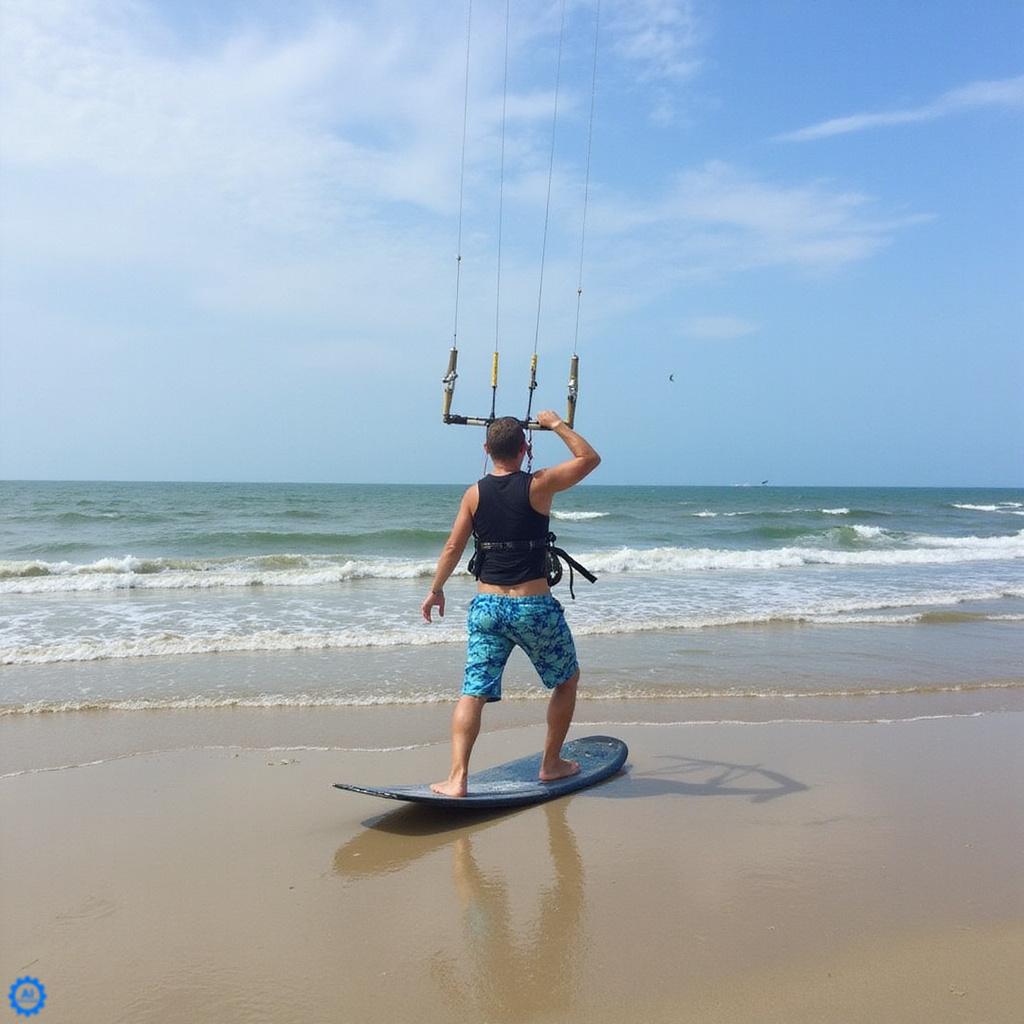 Plaża w Cabarete z kitesurferami podczas wyprawy na własną rękę Cabarete