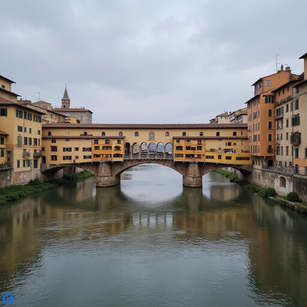 Widok na most Ponte Vecchio o wschodzie słońca nad rzeką Arno we Florencji