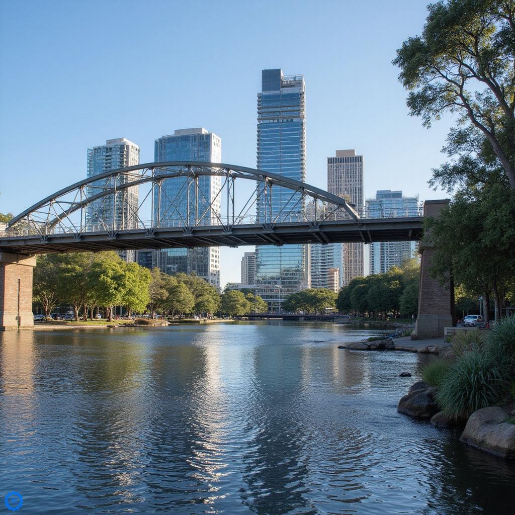 Ulica w Brisbane w okolicach South Bank z widokiem na rzekę i bujną roślinność podczas podróży na własną rękę Brisbane