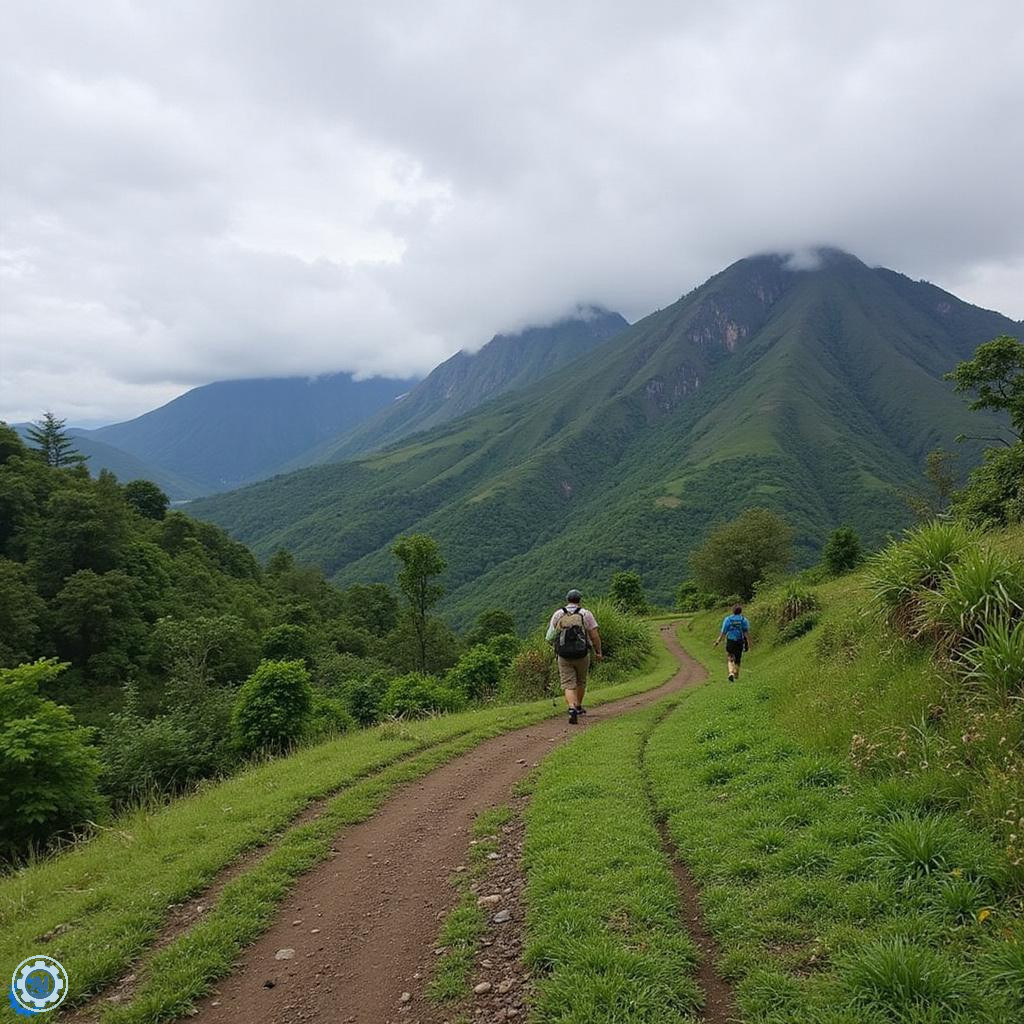 Tropikalna ścieżka trekkingowa w lasach Mindanao prowadząca do wodospadu Lamou