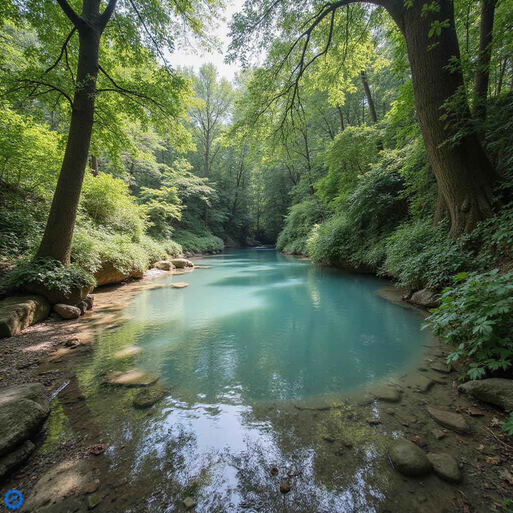 Naturalne jezioro termalne z ciemnym błotem wulkanicznym wśród tropikalnej zieleni w Wietnamie