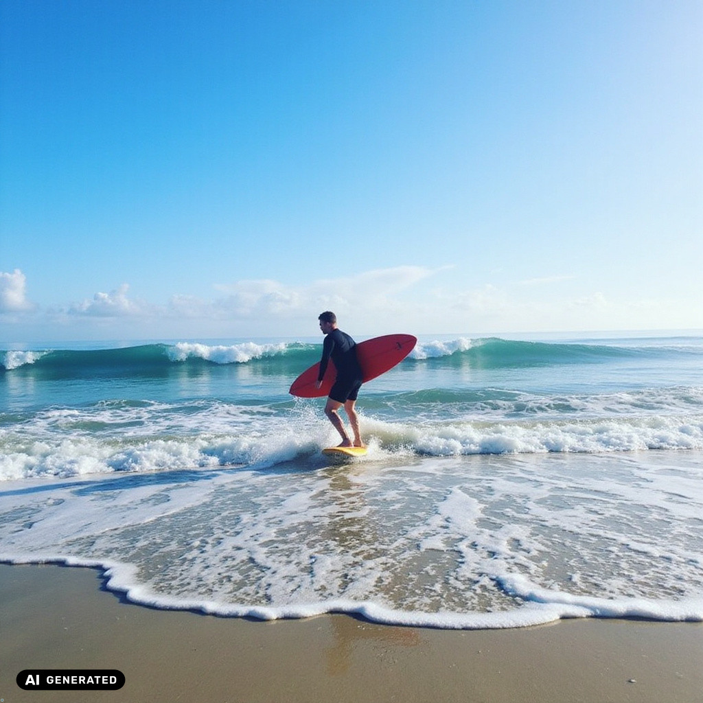Surfing w Sayulita - surferka łapie fale na złotej plaży o poranku